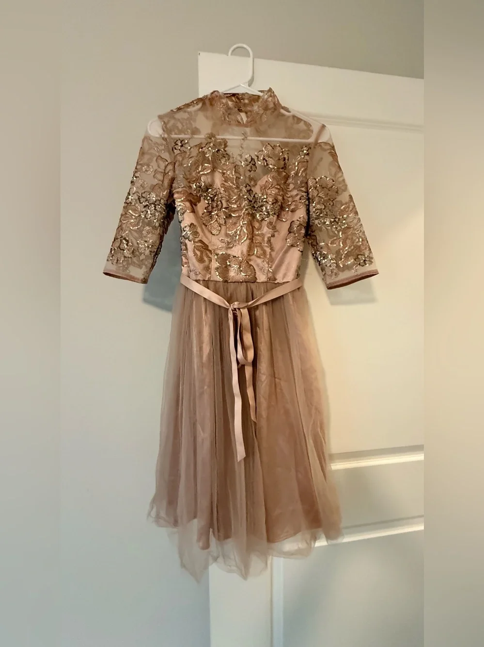 Chi Chi London Rose Gold Embroidered Lace & Tulle Midi Dress - Picture 1 of 10